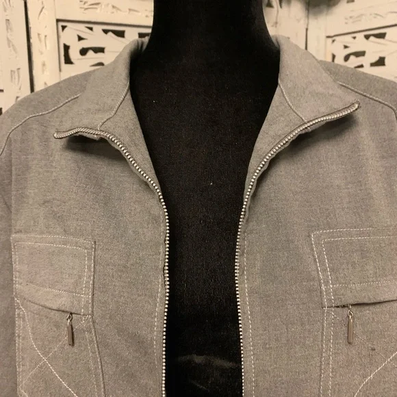 EVAN PICONE REALLY NICE GREY STRETCHY LIGHTWEIGHT LONG SLEEVE ZIP UP JACKET - Picture 2 of 9
